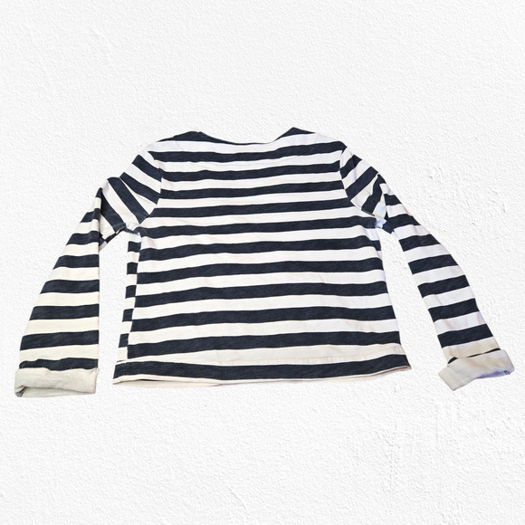 BDG Navy White Striped French Terry V Neck Wrap Cropped Sweater Size Medium - Picture 9 of 9